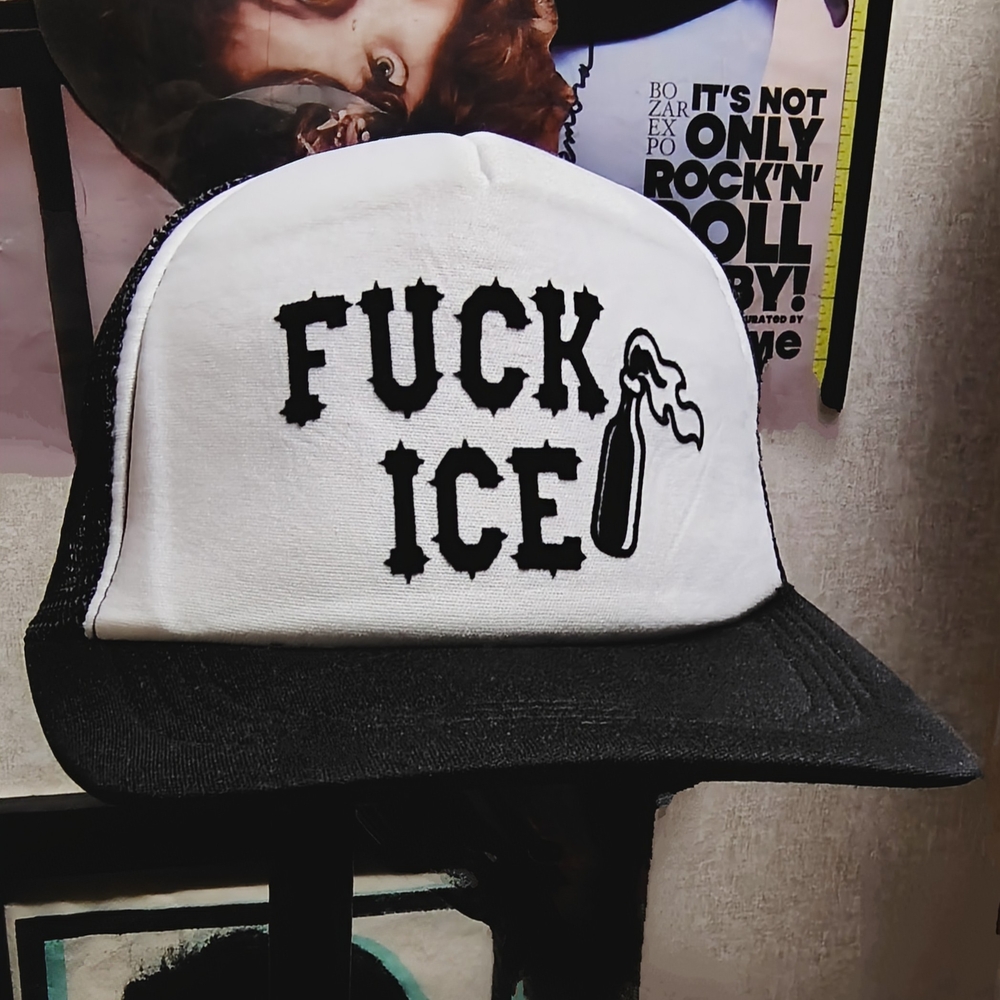 Anti-ICE Black + White Trucker Hat Anti I.C.E. Hat Political